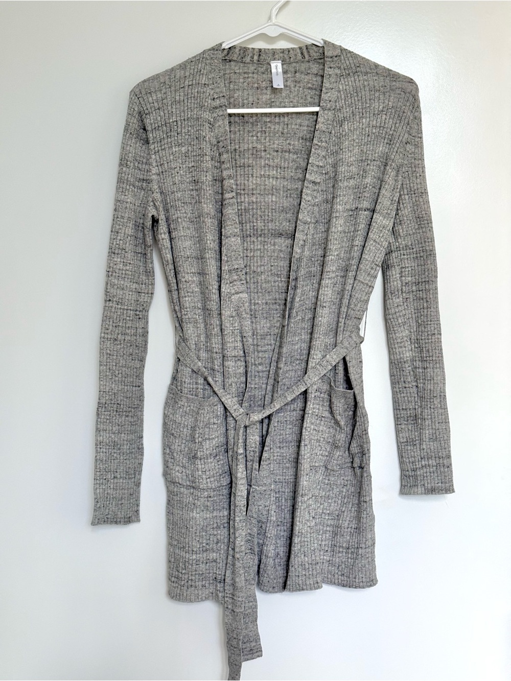 GapBody Pure Body Ribbed Wrap Sweater in marled grey heather